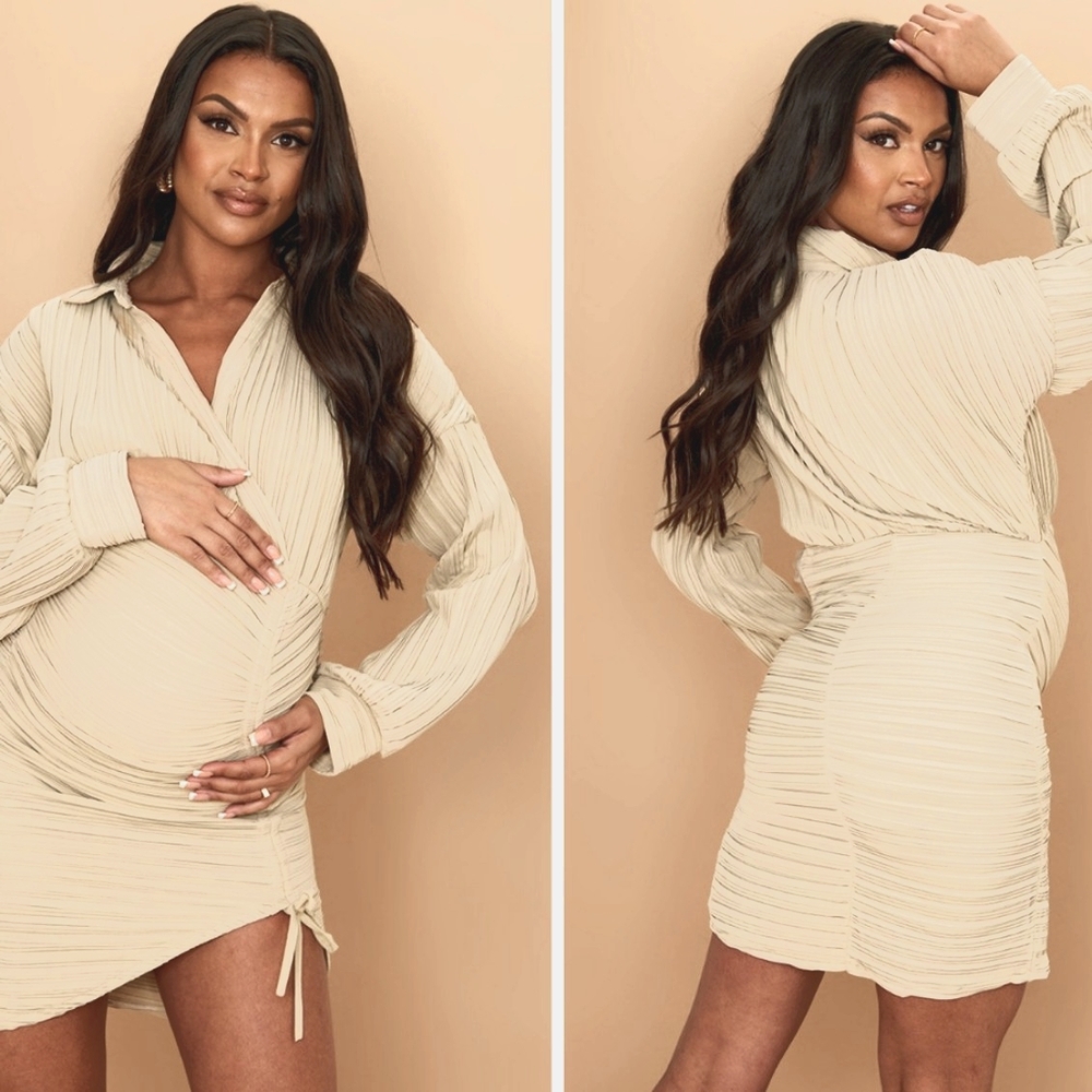 NWT/ Pretty Little Things Maternity/size :10 / Stone Plisse Plunge Shirt…